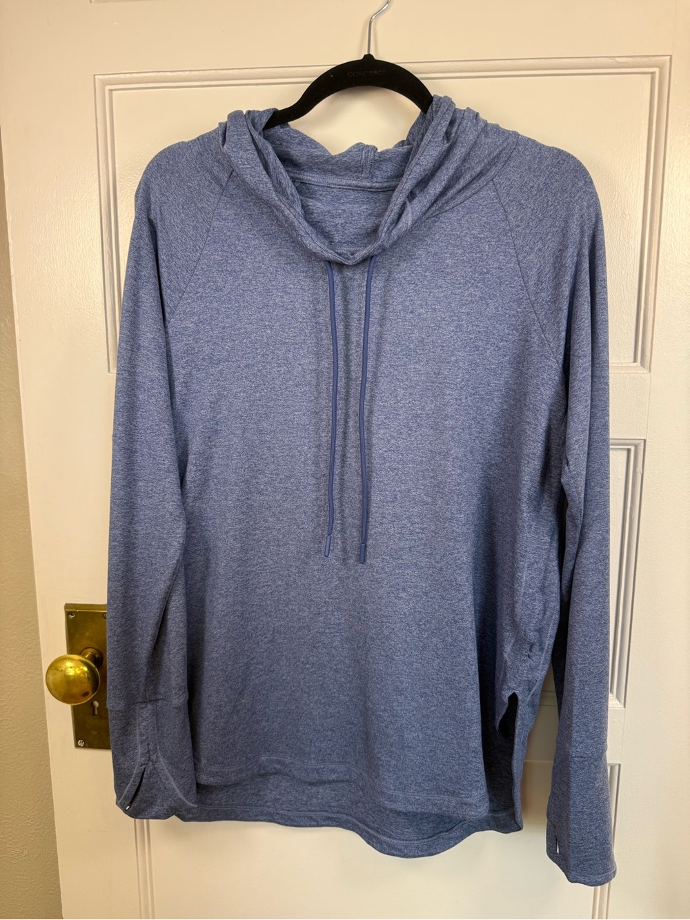Athleta Hooded Pullover with Drawstring in Heathered Blue